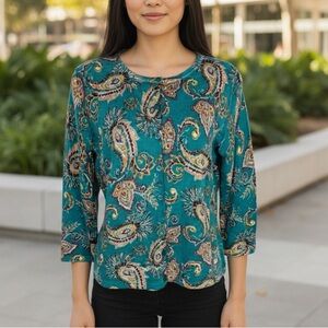 Garnet Hill | 100% Merino Wool Paisley Print Cardigan Sweater